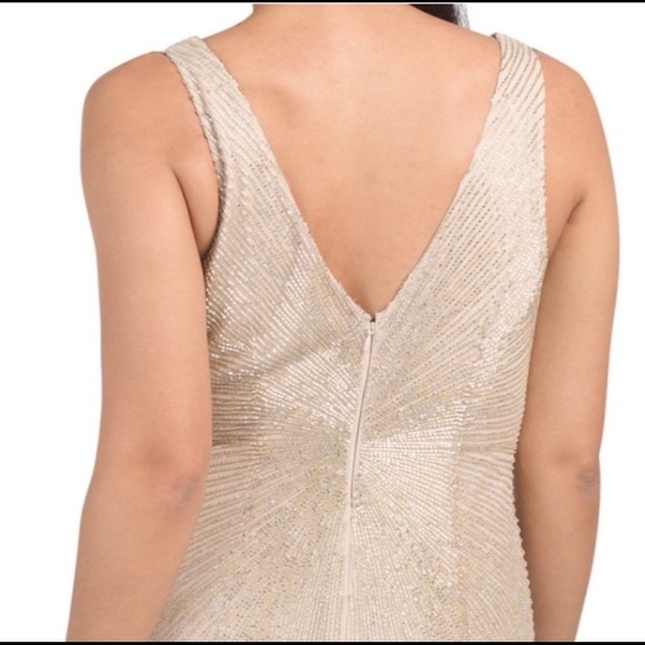 Aidan Mattox fringes V-Neckline sleeveless beaded gown dress - Picture 9 of 14